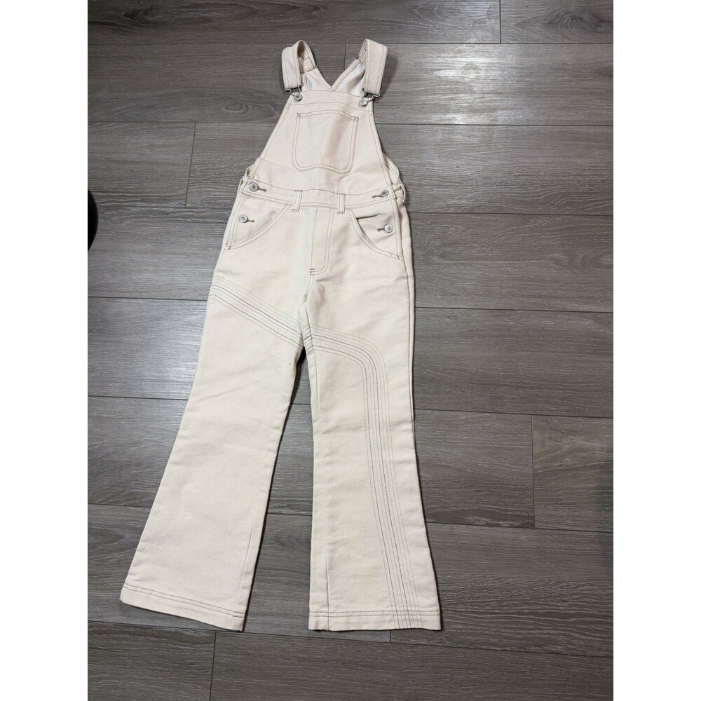 Vintage 90s Girls M Gap Industrial Baggy Wide Leg Cream Colorful Cotton Overalls